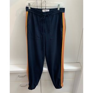Navy jogger with orange and pink stripes
